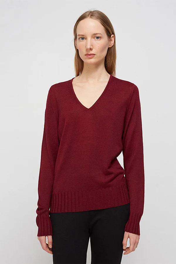 Escorpion BASIC WIDE RIB BURGUNDY V-NECK SWEATER