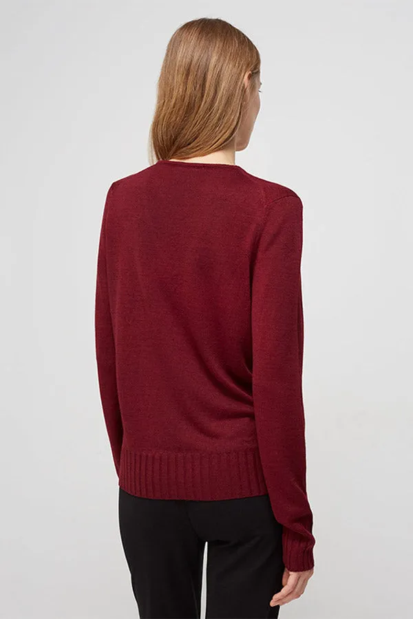 Escorpion BASIC WIDE RIB BURGUNDY V-NECK SWEATER