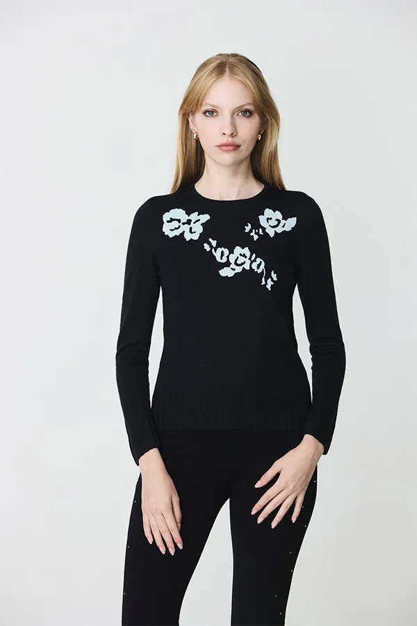 Escorpion FLORAL FLOCKING BLACK CREWNECK SWEATER