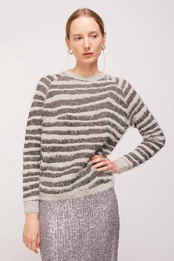 Escorpion GREY BI-MATERIAL STRIPED JAQUARD SWEATER