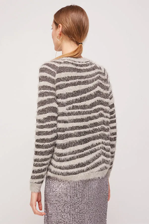 Escorpion GREY BI-MATERIAL STRIPED JAQUARD SWEATER