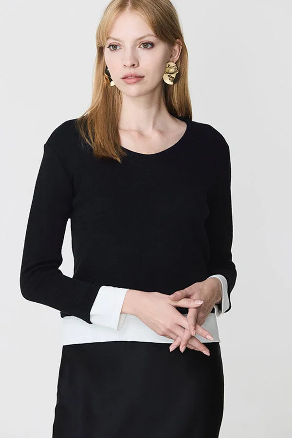 Escorpion HEM DETAIL BLACK BI-MATERIAL V-NECK SWEATER