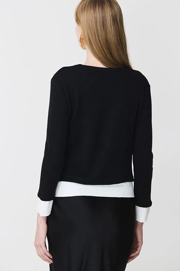 Escorpion HEM DETAIL BLACK BI-MATERIAL V-NECK SWEATER