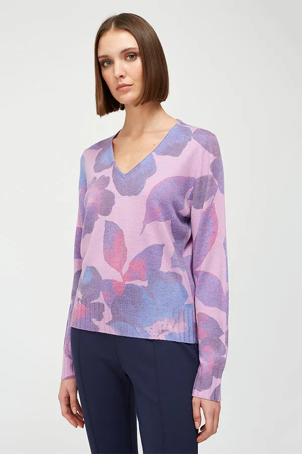 Escorpion LILAC FLORAL PRINT V-NECK SWEATER