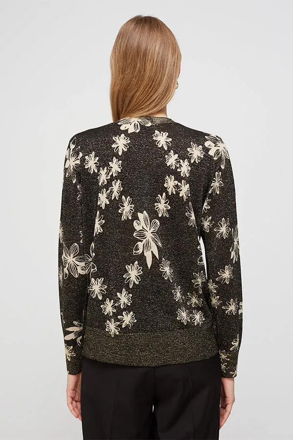 Escorpion LUREX V-NECK FLORAL PRINT SWEATER