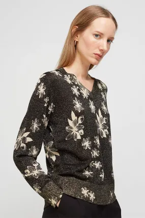 Escorpion LUREX V-NECK FLORAL PRINT SWEATER