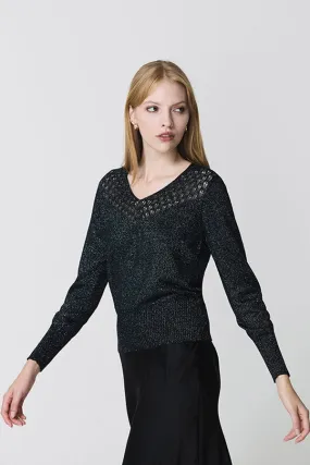 Escorpion OPENWORK LUREX V-NECK BLACK SWEATER