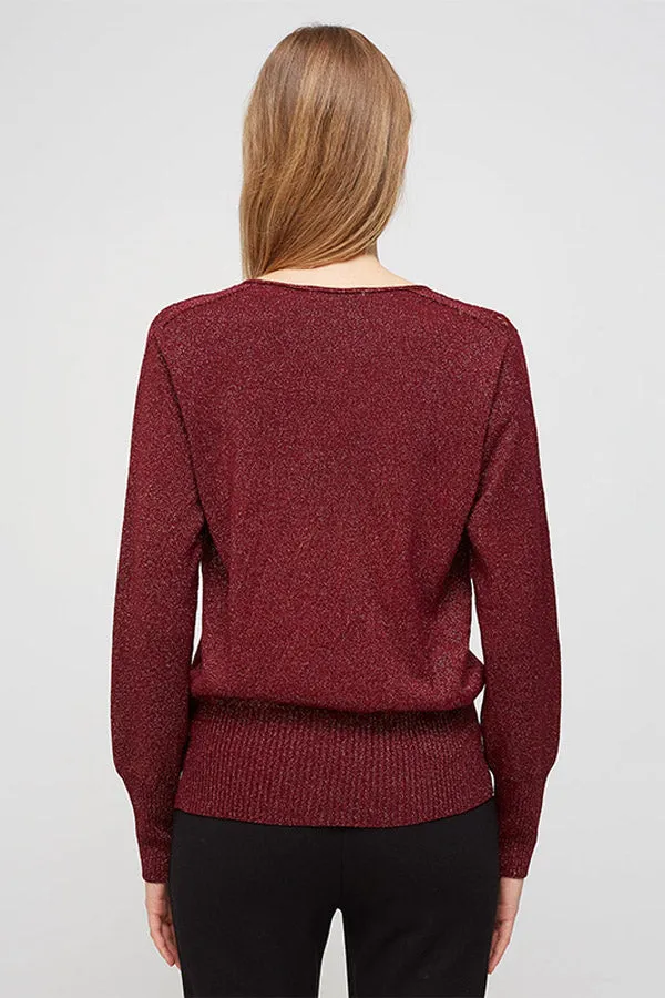 Escorpion OPENWORK LUREX V-NECK BURGUNDY SWEATER