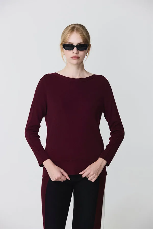 Escorpion RIBBED DETAILS BURGUNDY BOAT NECK SWEATER