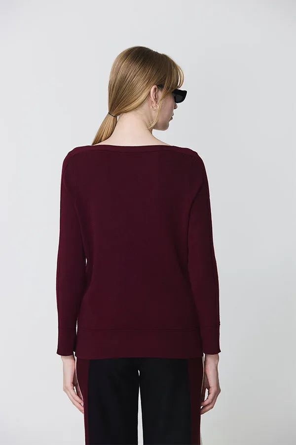 Escorpion RIBBED DETAILS BURGUNDY BOAT NECK SWEATER