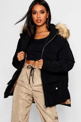 Faux Fur Trim Hood Oversized Puffer Jacket