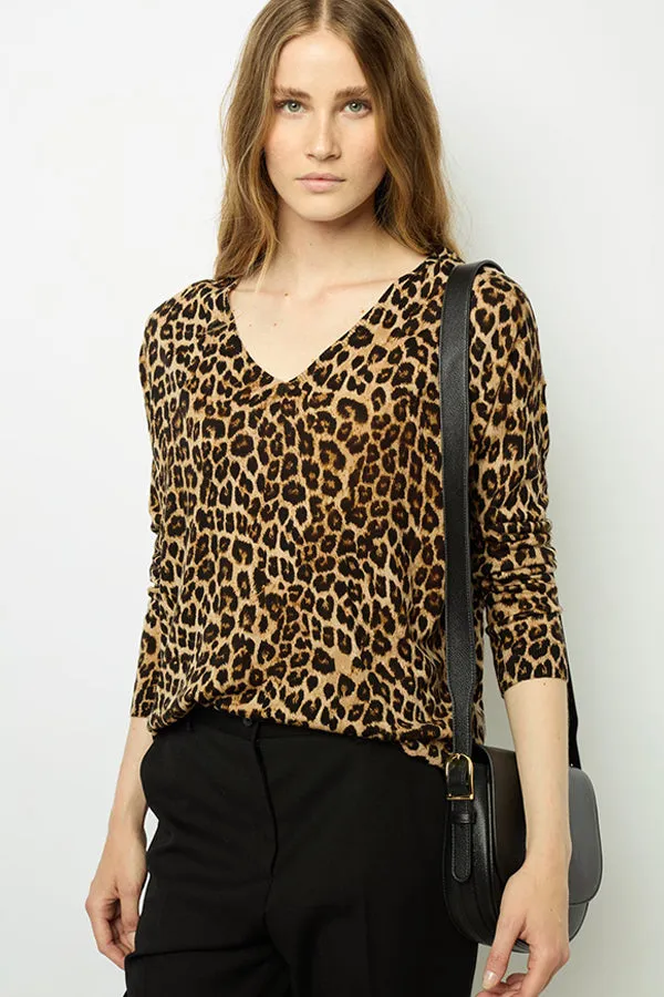 Gerard Darel JINENE LEOPARD PRINT WOOL SWEATER