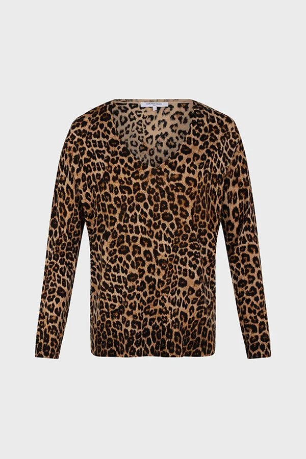 Gerard Darel JINENE LEOPARD PRINT WOOL SWEATER