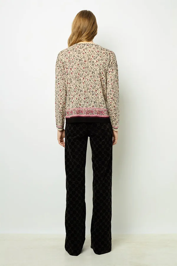 Gerard Darel JOSIANE FINE WOOL PRINT VNECK SWEATER