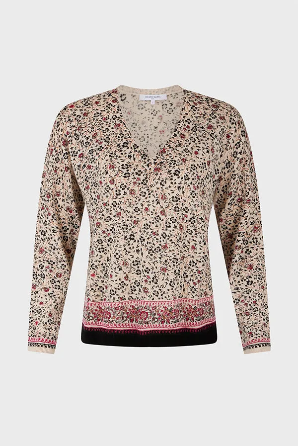 Gerard Darel JOSIANE FINE WOOL PRINT VNECK SWEATER