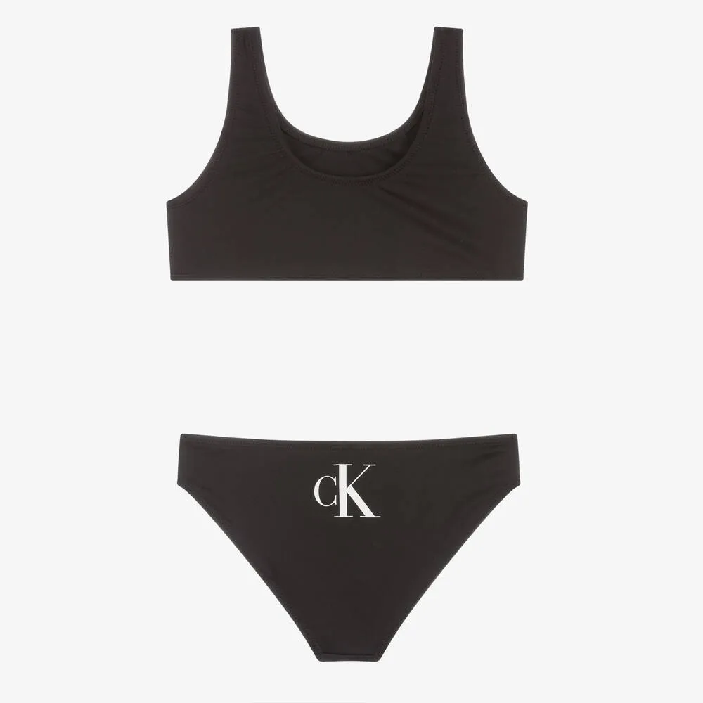 Girls Black Monogram Logo Bikini