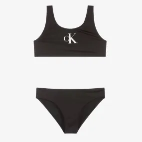 Girls Black Monogram Logo Bikini