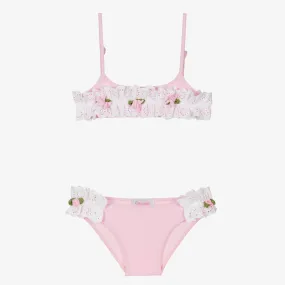 Girls Pink Broderie Anglaise Bikini