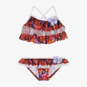 Girls Red Floral Bikini (UV50)