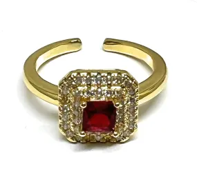 Gold Plated Red & White CZ Adjustable Ring Anillo (Sizes 6-12)