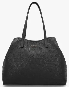 Guess Vikky II Black Debossed Logo Tote Bag