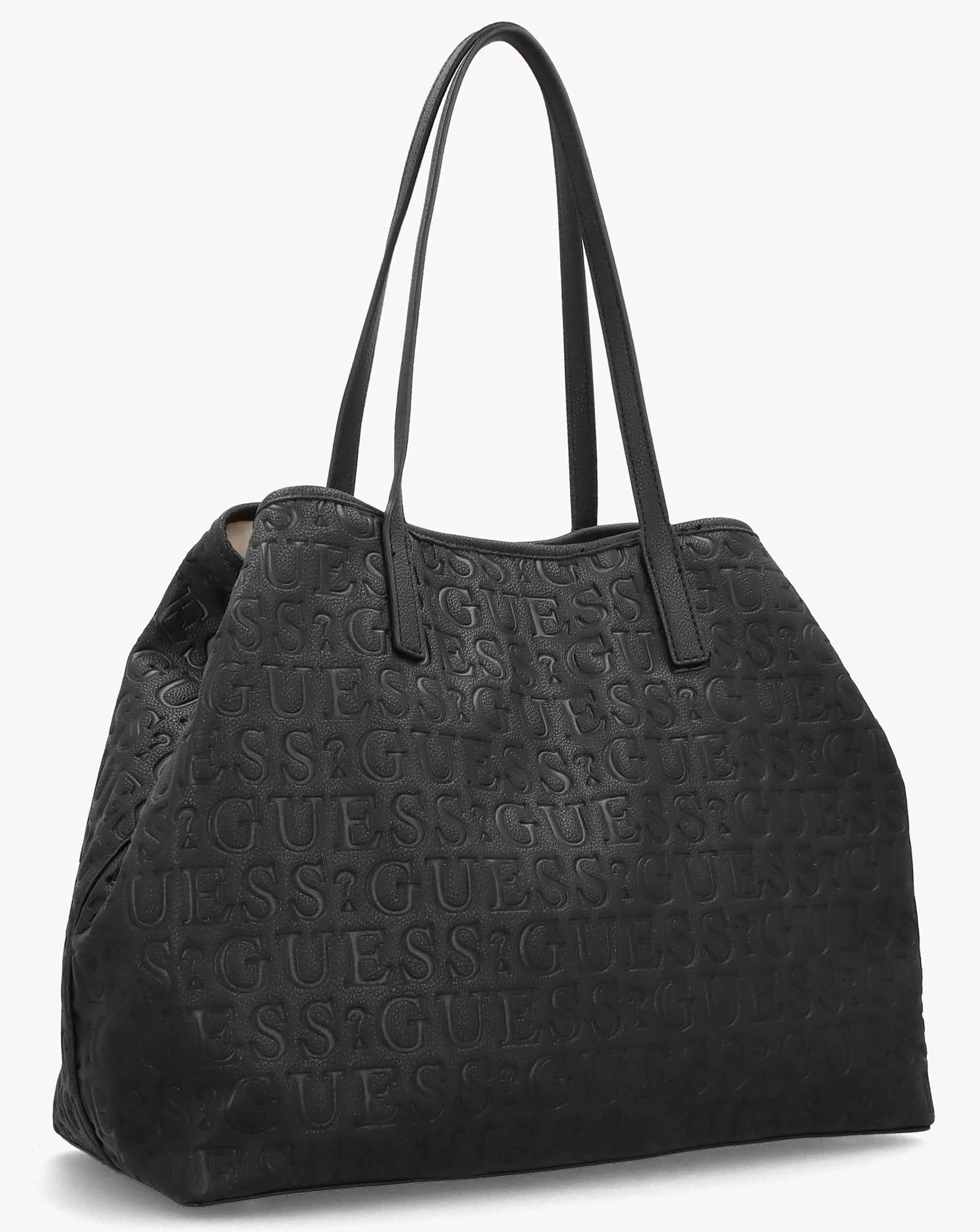 Guess Vikky II Black Debossed Logo Tote Bag