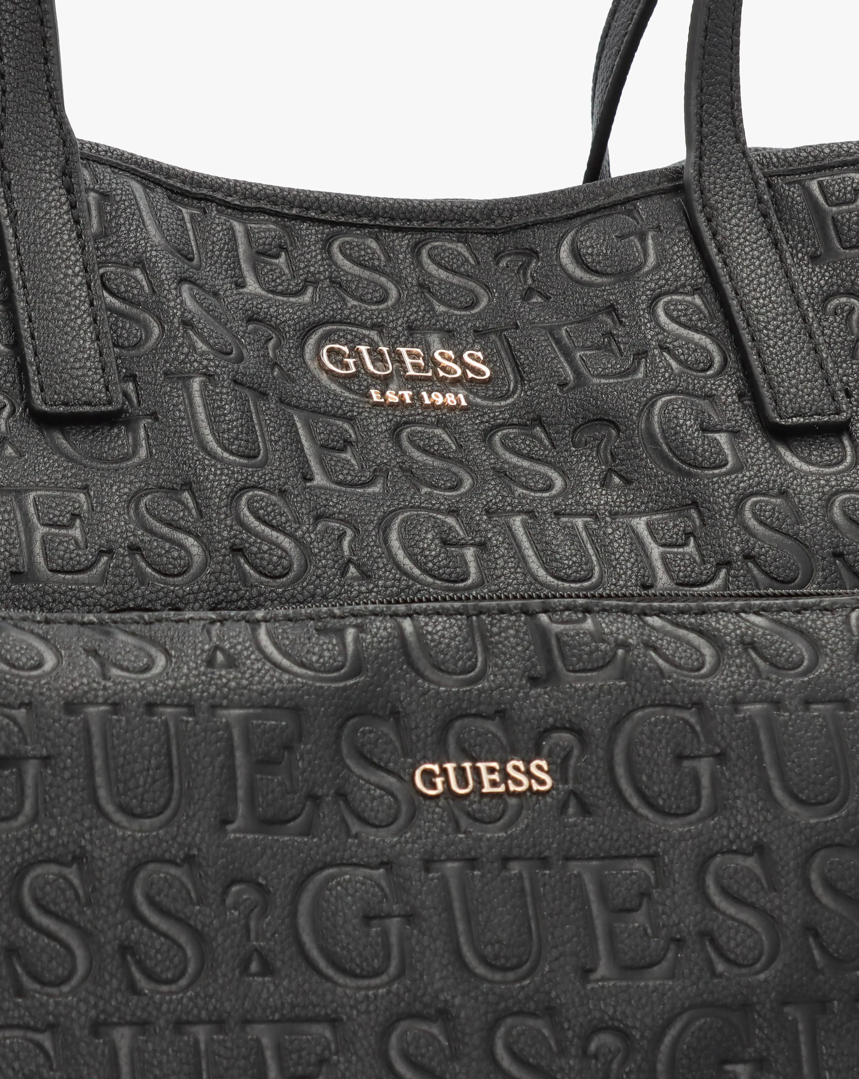 Guess Vikky II Black Debossed Logo Tote Bag