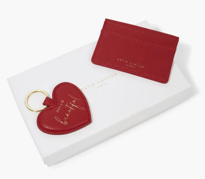 Heart Keyring & Card Holder Set - Red