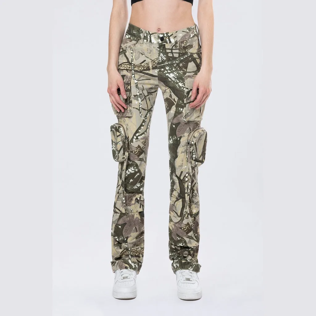 High Rise Straight Leg Utility Cargo Pants - Olive Hunting Camo