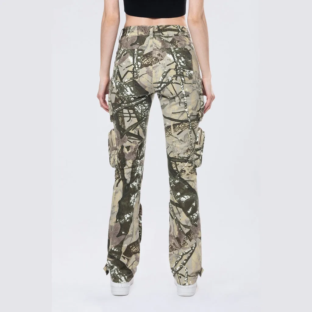 High Rise Straight Leg Utility Cargo Pants - Olive Hunting Camo