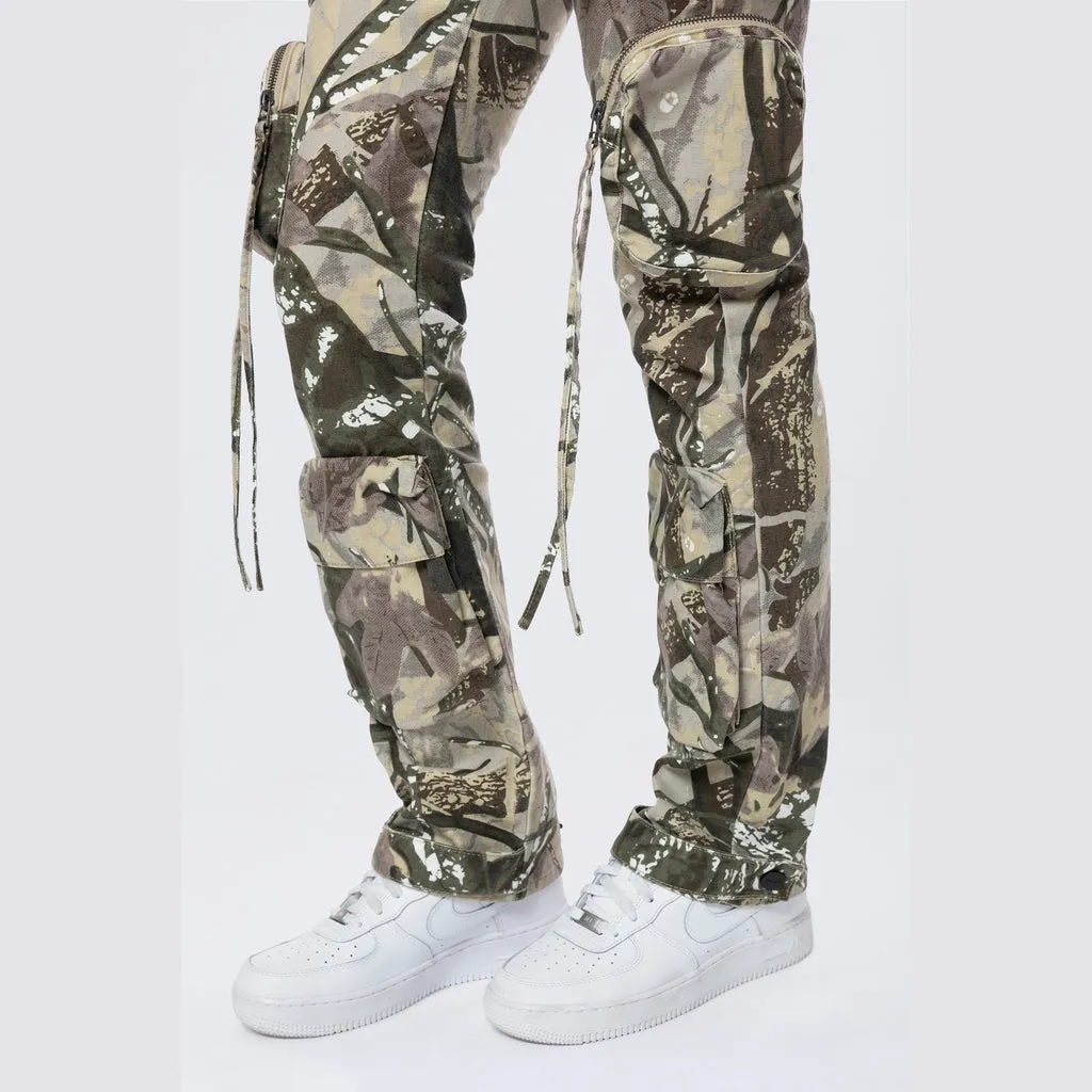 High Rise Straight Leg Utility Cargo Pants - Olive Hunting Camo