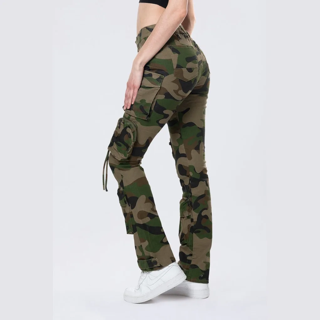 High Rise Straight Leg Utility Cargo Pants - Wood Camo