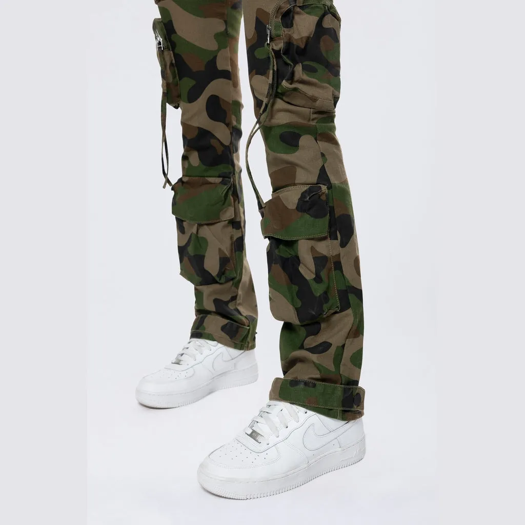 High Rise Straight Leg Utility Cargo Pants - Wood Camo