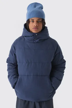 Hooded Pullover Puffer Jacket In Navy