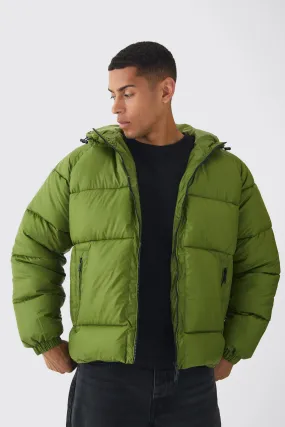 Hooded Ripstop Puffer Jacket In Green