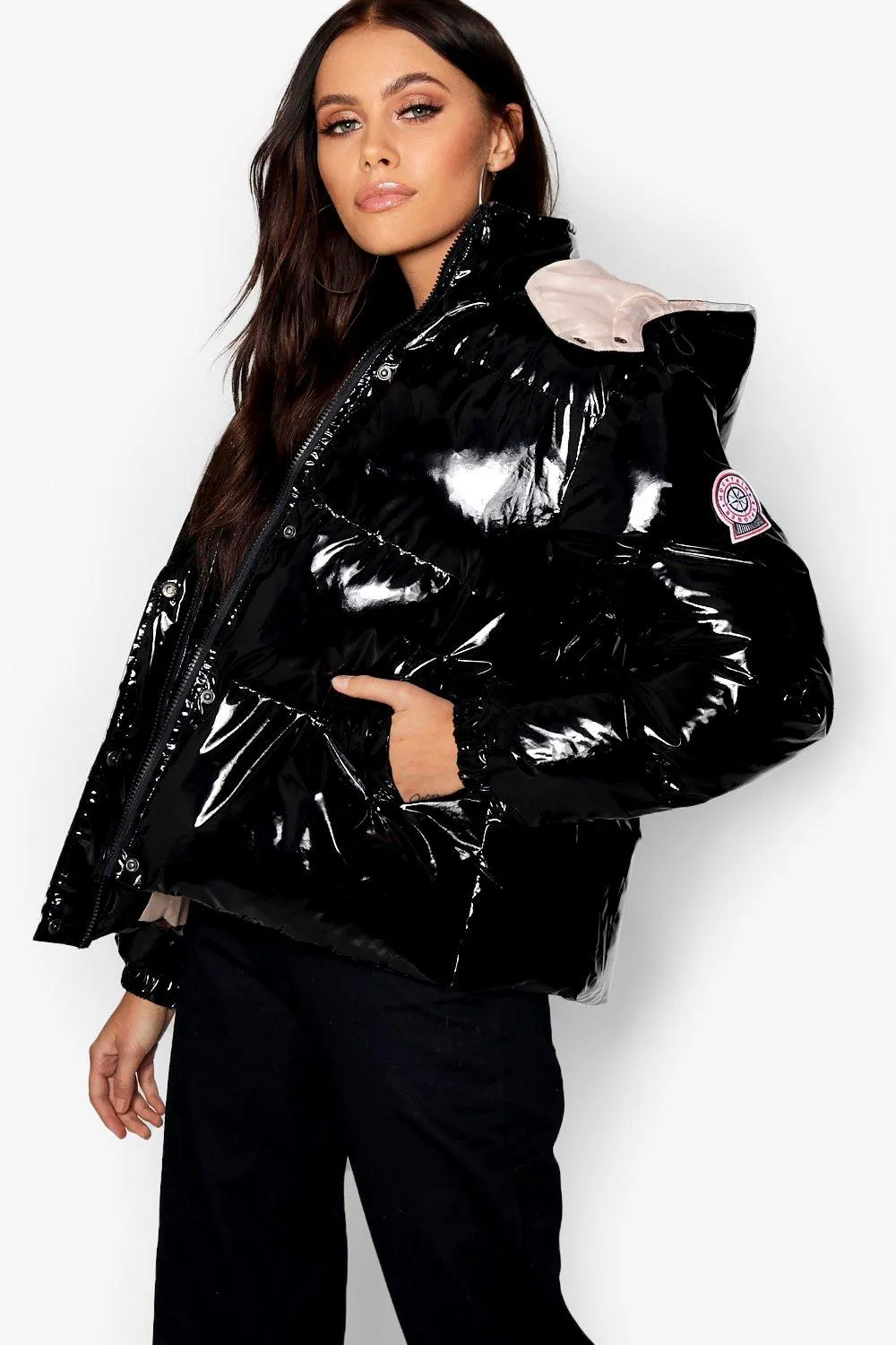 Hooded Vinyl Puffer Jacket