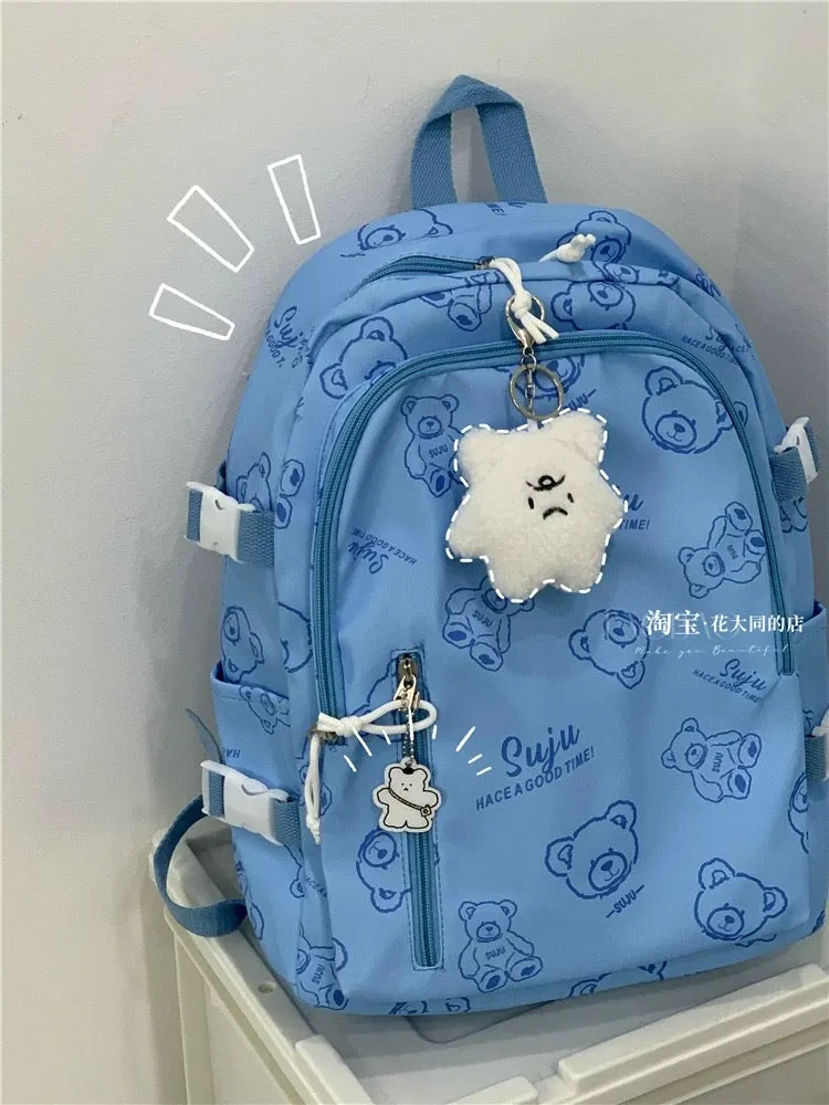 Japanese ins cartoon bear backpack, Korean version, forest style, versatile, trendy, large-capacity schoolbag, female high schoo