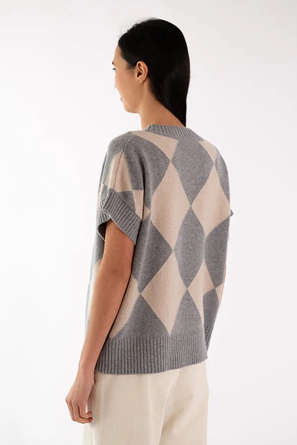 Jeff ELSA DIAMONDS GREY SHORT SLEEVE SWEATER