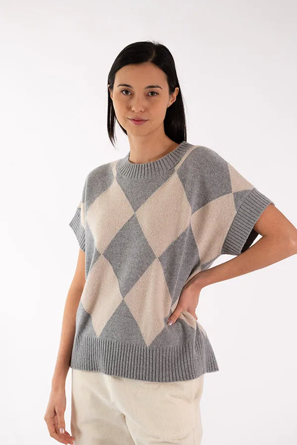 Jeff ELSA DIAMONDS GREY SHORT SLEEVE SWEATER