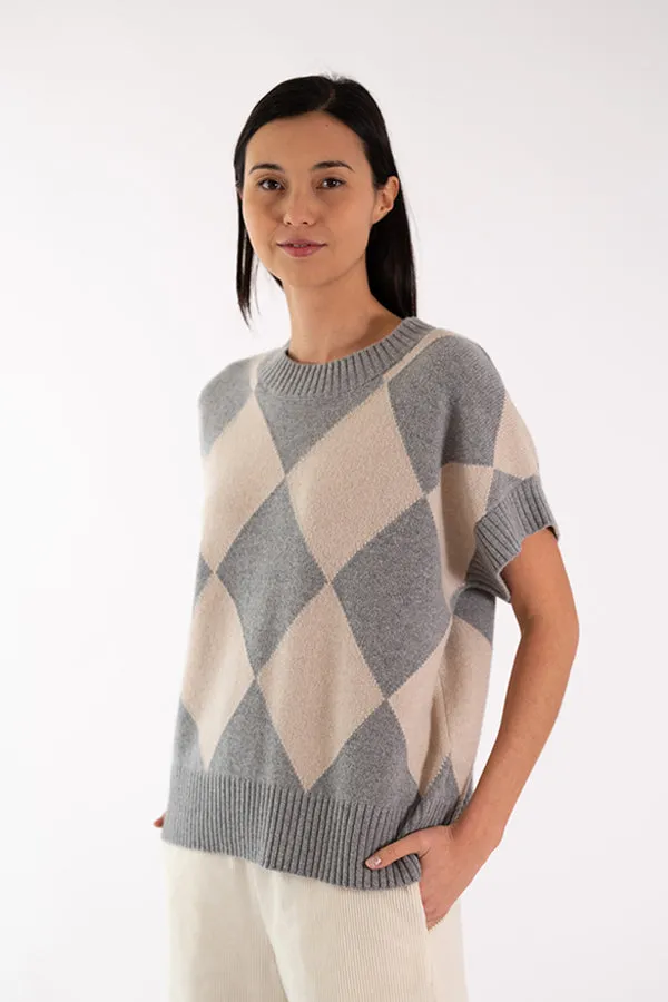 Jeff ELSA DIAMONDS GREY SHORT SLEEVE SWEATER