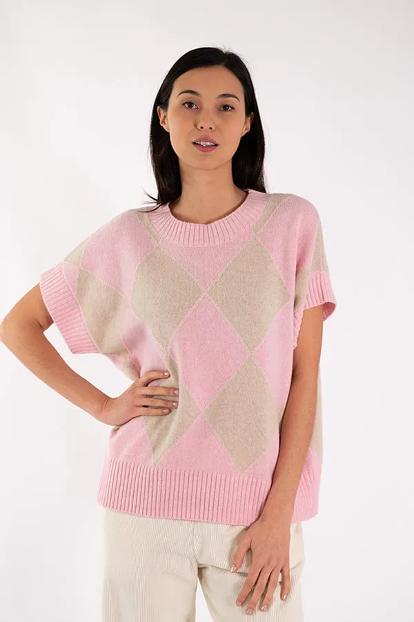 Jeff ELSA DIAMONDS PINK SHORT SLEEVE SWEATER