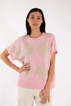 Jeff ELSA DIAMONDS PINK SHORT SLEEVE SWEATER