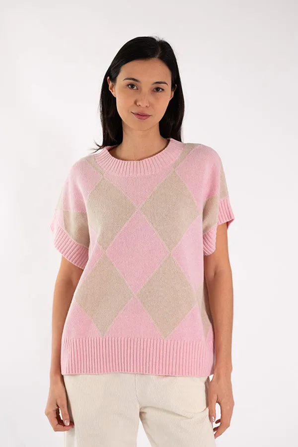 Jeff ELSA DIAMONDS PINK SHORT SLEEVE SWEATER