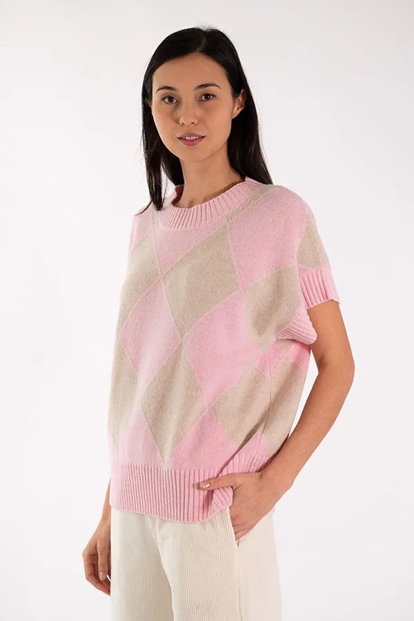 Jeff ELSA DIAMONDS PINK SHORT SLEEVE SWEATER