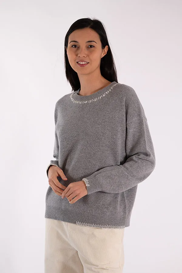 Jeff ERIN CREWNECK STITCHES GREY SWEATER