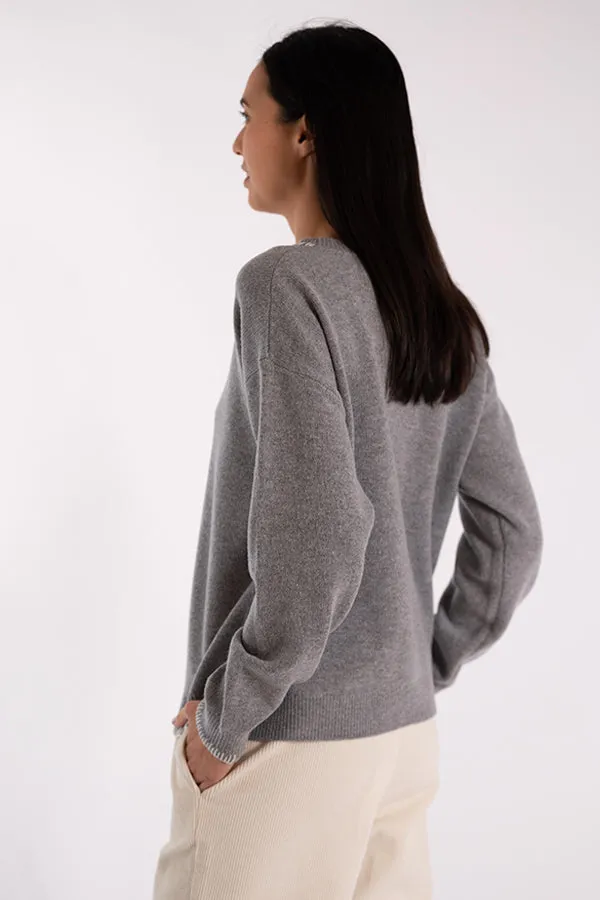 Jeff ERIN CREWNECK STITCHES GREY SWEATER