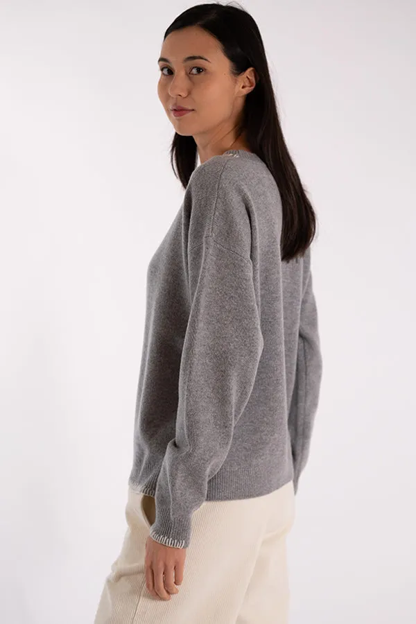 Jeff ERIN CREWNECK STITCHES GREY SWEATER