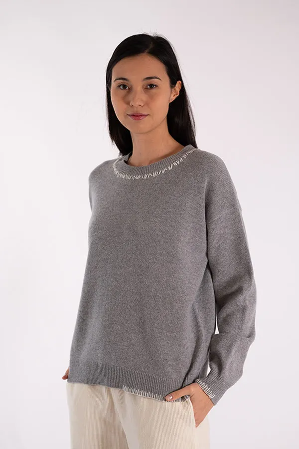 Jeff ERIN CREWNECK STITCHES GREY SWEATER