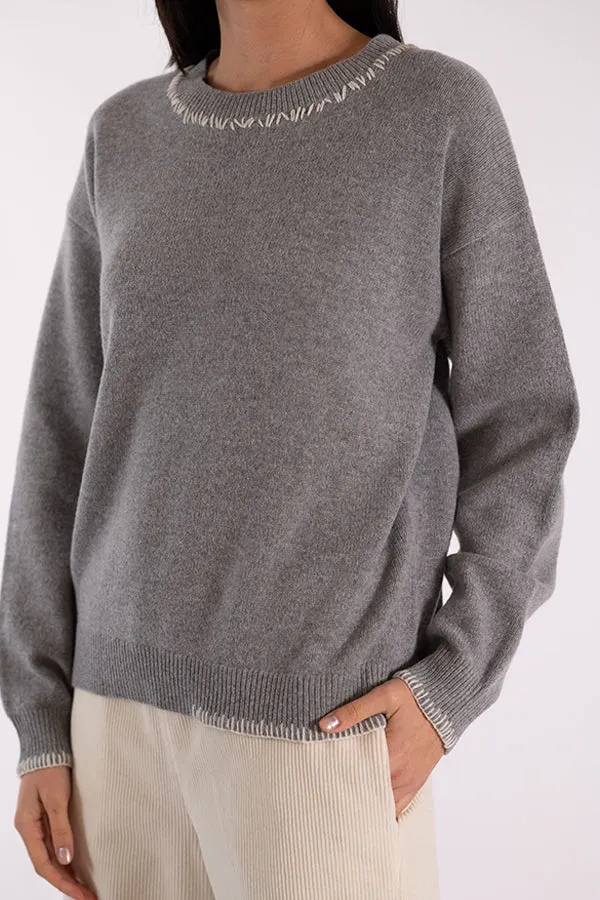 Jeff ERIN CREWNECK STITCHES GREY SWEATER