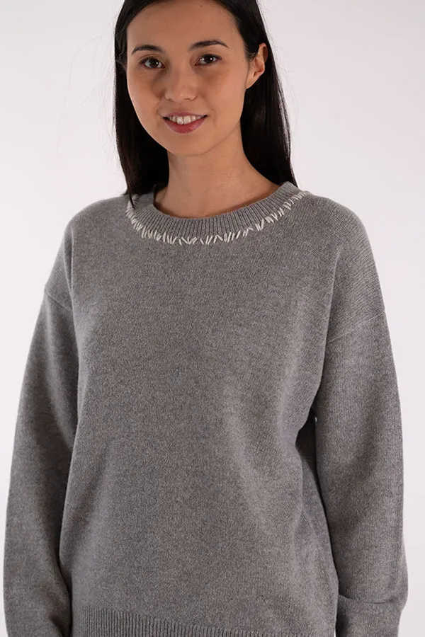 Jeff ERIN CREWNECK STITCHES GREY SWEATER